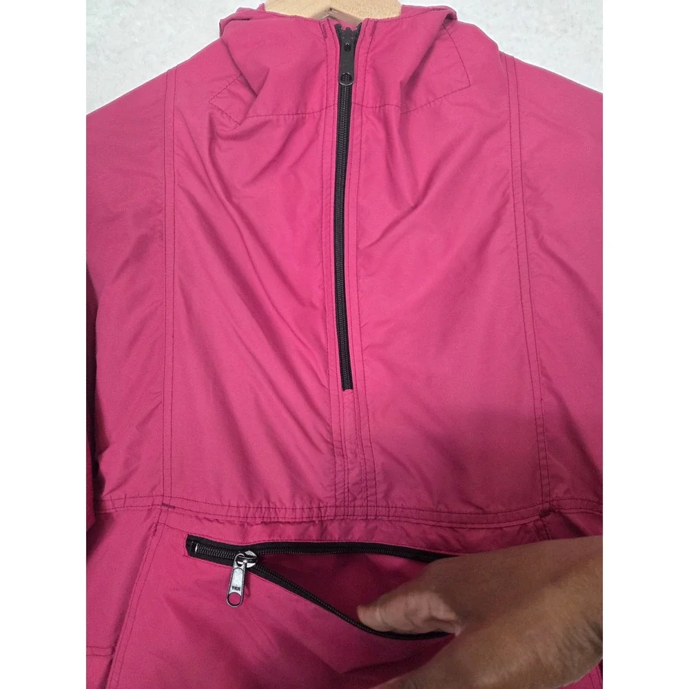 Vtg LL Bean Pink Nylon Anorak Half Zip Pullover Hooded Windbreaker Jacket M